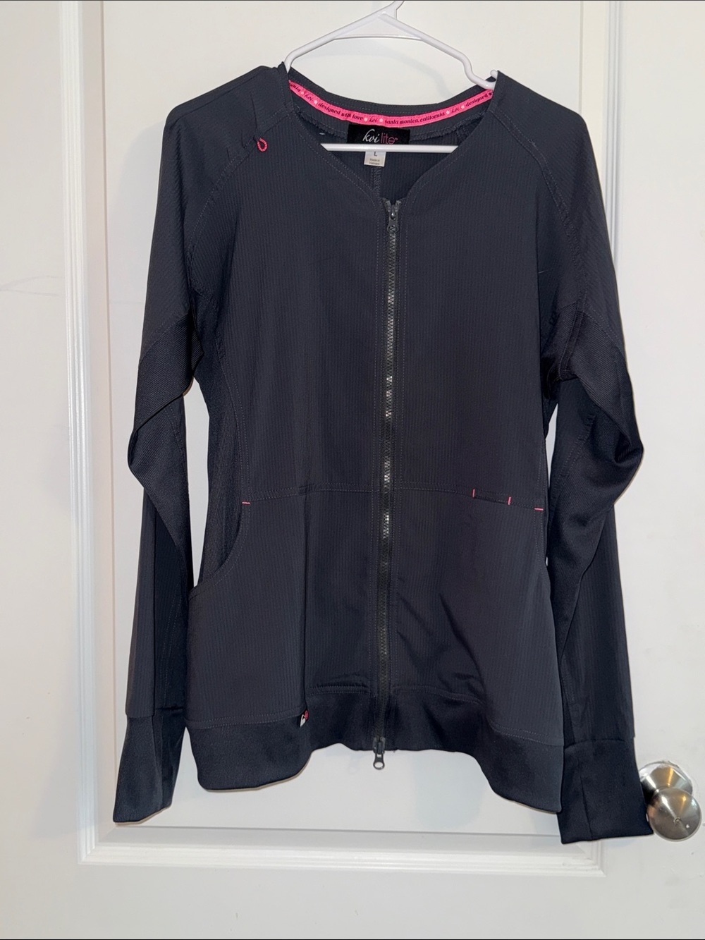 Koi Dark Gray Scrub jacket
with Pink Trim